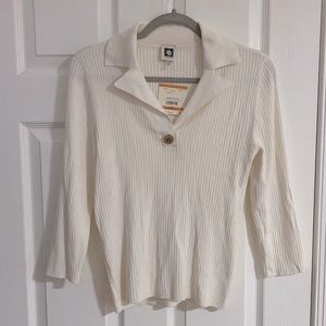 Anne Klein Collared Knitted Sweater - Ivory - Small